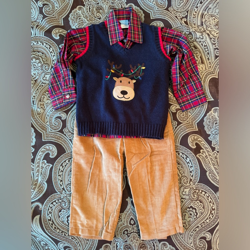 Toddler Holiday 3 pc. Set with reindeer sweater vest and pants